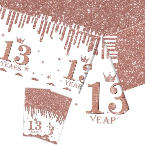 Tischdecke 13. Geburtstag Roségold Junge,2 Stück Papiertischdecke Rolle Roségold Einmal Tischdecke Party Tischdecken 13. Geburtstag Deko Tischtücher für Kinder 13. Geburtstags Tischdekoration von cosoro