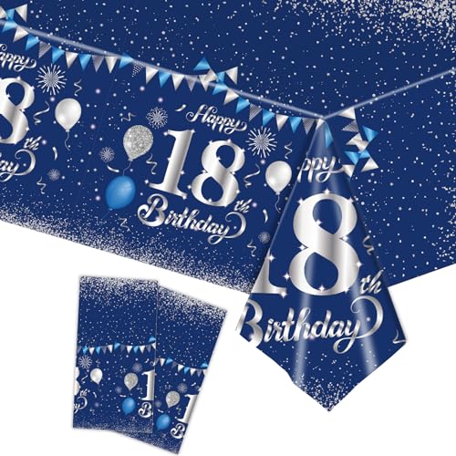 Tischdecke 18. Geburtstag Mädchen Junge,2 Stück Papiertischdecke Rolle Marineblau Silber Einmal Tischdecke Party Tischdecken 18. Geburtstag Deko Tischtücher für Kinder 18. Geburtstags Tischdekoration von cosoro