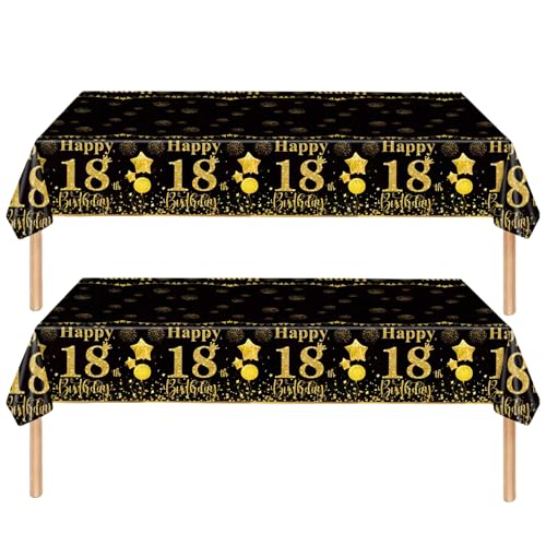 Tischdecke 18. Geburtstag Mädchen Junge,2 Stück Papiertischdecke Rolle Schwarze Gold Einmal Tischdecke Party Tischdecken 18. Geburtstag Deko Tischtücher für Kinder 18. Geburtstags Tischdekoration von cosoro