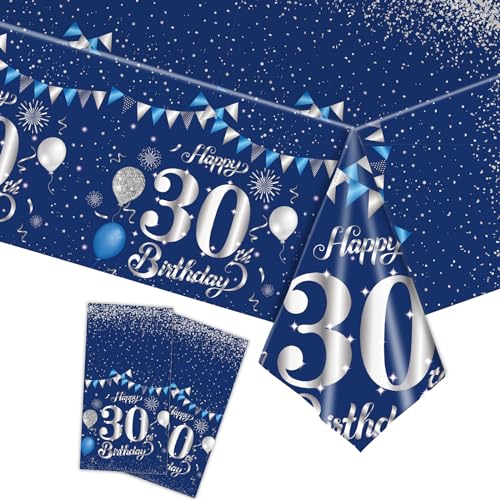 Tischdecke 30.Geburtstag Männer Frauen,2Stück Papiertischdecke Rolle Marineblau Silber Einmal Tischdecke Party Tischdecken 30.Geburtstag Deko Tischtücher für Erwachsene 30.Geburtstags Tischdekoration von cosoro