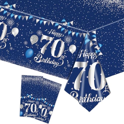 Tischdecke 70.Geburtstag Männer Frauen,2Stück Papiertischdecke Rolle Marineblau Silber Einmal Tischdecke Party Tischdecken 70.Geburtstag Deko Tischtücher für Erwachsene 70.Geburtstags Tischdekoration von cosoro