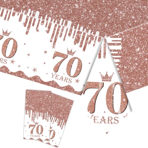 Tischdecke 70.Geburtstag Roségold Frauen,2Stück Papiertischdecke Rolle Roségold Einmal Tischdecke Party Tischdecken 70.Geburtstag Deko Tischtücher für Erwachsene 70.Geburtstags Tischdekoration von cosoro