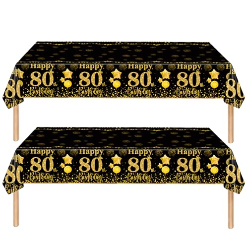 Tischdecke 80. Geburtstag Männer Frauen,2 Stück Papiertischdecke Rolle Schwarze Gold Einmal Tischdecke Party Tischdecken 80. Geburtstag Deko Tischtücher für Erwachsene 80. Geburtstags Tischdekoration von cosoro