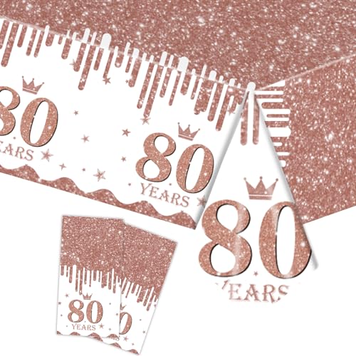 Tischdecke 80.Geburtstag Roségold Frauen,2Stück Papiertischdecke Rolle Roségold Einmal Tischdecke Party Tischdecken 80.Geburtstag Deko Tischtücher für Erwachsene 80.Geburtstags Tischdekoration von cosoro