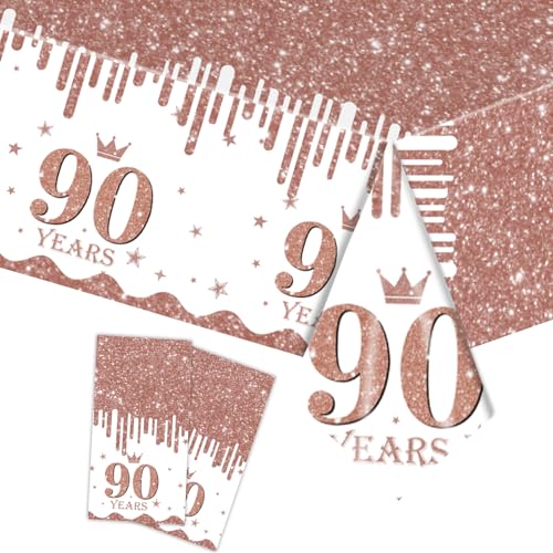 Tischdecke 90.Geburtstag Roségold Frauen,2Stück Papiertischdecke Rolle Roségold Einmal Tischdecke Party Tischdecken 90.Geburtstag Deko Tischtücher für Erwachsene 90.Geburtstags Tischdekoration von cosoro