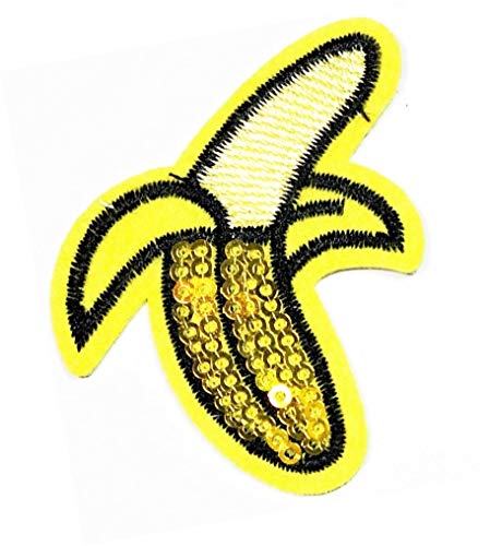 ONCEX Bananen-Aufnäher, modische Pailletten, gelbe Banane, Obst, gesunde Kinder, Cartoon-Aufnäher, bestickt, zum Aufbügeln, Emblem, DIY-Zubehör für Kinder und Erwachsene von cotton fabric