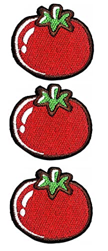 Oncex 3 Stück Niedliche Tomaten-Stickerei Applikation Patch Cartoon Kinder Aufbügler für Jacken, Hüte, Kleidung, Taschen Dekoration von cotton fabric