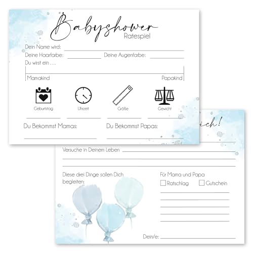 cozy racoon - 20 Hochwertige Babyshower Karten zum Ausfüllen - für Jungen und Mädchen I Spiel für die Babyparty I Beidseitig bedruckt I Persönliches Geschenk für Schwangere - Design Blau cozy racoon - 20 Hochwertige Babyshower Karten zum Ausfüllen - für Jungen und Mädchen I Spiel für die Babyparty I Beidseitig bedruckt I Persönliches Geschenk für Schwangere - Design Blau von cozy racoon