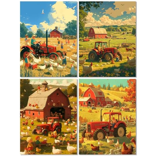 4 Stück Diamond Painting Kinder ab 10 Jahre Bauernhof 70x90cm, Diamond Painting Erwachsene Herbst, 5D DIY Mosaikherstellung Basteln Erwachsene Diamant Malerei Stickerei Kits für Home Wand Dekor Z-555T von cppxinng