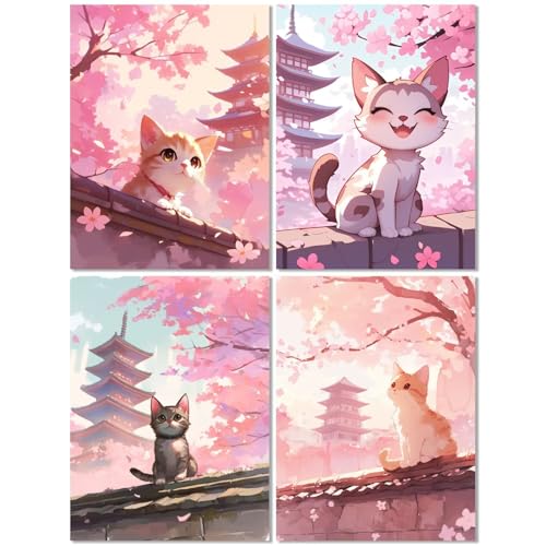 4 Stück Diamond Painting Kinder ab 10 Jahre Japan 70x90cm, Diamond Painting Erwachsene Katze, 5D DIY Mosaikherstellung Basteln Erwachsene Diamant Malerei Stickerei Kits für Home Wand Dekor Z-559T von cppxinng