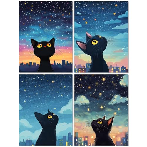 4 Stück Diamond Painting Kinder ab 10 Jahre Katze 70x90cm, Diamond Painting Erwachsene Sternenhimmel, 5D DIY Mosaikherstellung Basteln Erwachsene Diamant Malerei Stickerei Kits für Wand Dekor Z-551T von cppxinng
