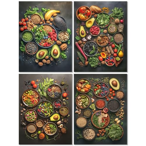 4 Stück Diamond Painting Kinder ab 10 Jahre Obst 70x90cm, Diamond Painting Erwachsene Küche, 5D DIY Mosaikherstellung Basteln Erwachsene Diamant Malerei Stickerei Kits für Wand Dekor Geschenke Z-513T von cppxinng