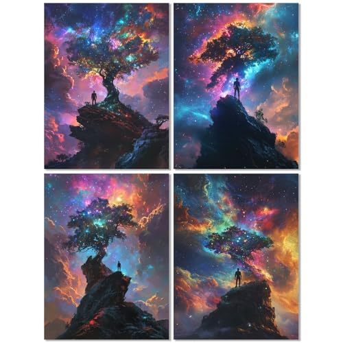 4 Stück Diamond Painting Kinder ab 10 Jahre Sternenhimmel 70x90cm, Diamond Painting Erwachsene Baum,5D DIY Mosaikherstellung Basteln Erwachsene Diamant Malerei Stickerei Kit für Home Wand Dekor Z-515T von cppxinng
