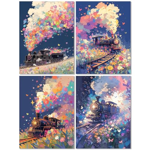 4 Stück Diamond Painting Kinder ab 10 Jahre Zug 70x90cm, Diamond Painting Erwachsene Niedlich, 5D DIY Mosaikherstellung Basteln Erwachsene Diamant Malerei Stickerei Kits für Home Wand Dekor Z-539T von cppxinng