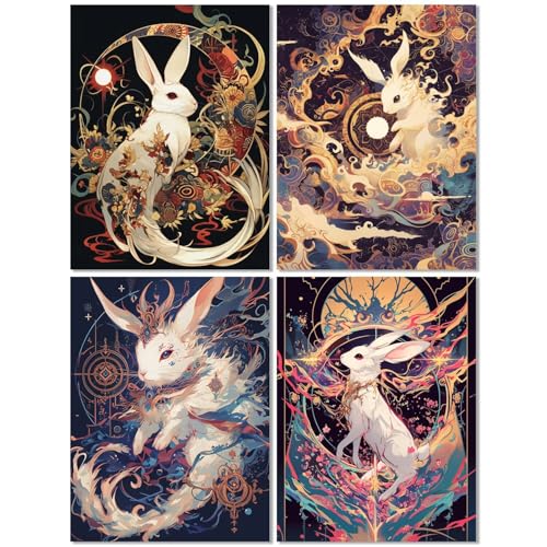 4 Stück Diamond Painting Kinder ab 7 Jahre Retro 20x30cm, Diamond Painting Erwachsene Kaninchen, 5D DIY Mosaikherstellung Basteln Erwachsene Diamant Malerei Stickerei Kits für Home Wand Dekor Z-427T von cppxinng