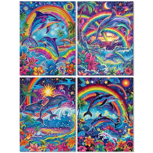 4 Stück Diamond Painting Kinder ab 9 Jahre Farbe 60x80cm, Diamond Painting Erwachsene Delphin, 5D DIY Mosaikherstellung Basteln Erwachsene Diamant Malerei Stickerei Kits für Home Wand Dekor Z-521T von cppxinng