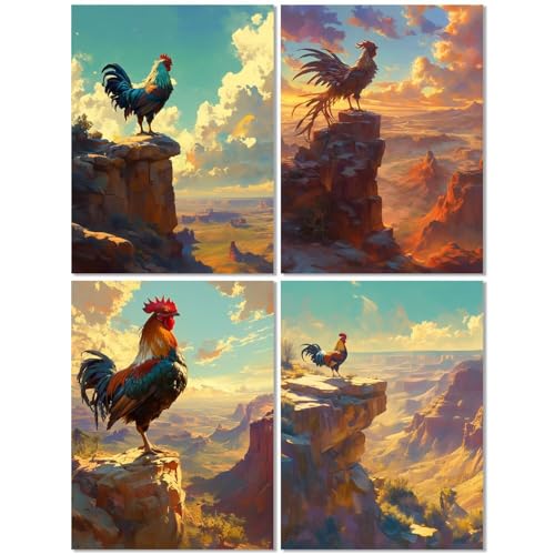4 Stück Diamond Painting Kinder ab 9 Jahre Hahn 60x80cm, Diamond Painting Erwachsene Landschaft, 5D DIY Mosaikherstellung Basteln Erwachsene Diamant Malerei Stickerei Kits für Home Wand Dekor Z-531T von cppxinng
