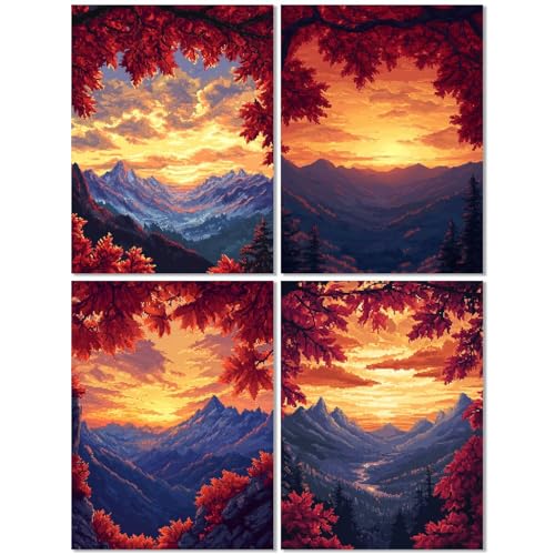 4 Stück Diamond Painting Kinder ab 9 Jahre Herbst 60x80cm, Diamond Painting Erwachsene Sonnenuntergang, 5D DIY Mosaikherstellung Basteln Erwachsene Diamant Malerei Stickerei Kits für Wand Dekor Z-557T von cppxinng