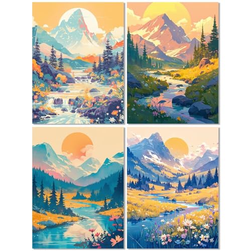 4 Stück Diamond Painting Kinder ab 9 Jahre Landschaft 60x80cm, Diamond Painting Erwachsene Berg, 5D DIY Mosaikherstellung Basteln Erwachsene Diamant Malerei Stickerei Kits für Home Wand Dekor Z-529T von cppxinng