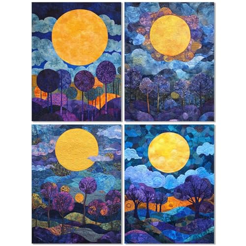 4 Stück Diamond Painting Kinder ab 9 Jahre Mond 60x80cm, Diamond Painting Erwachsene Wald,5D DIY Mosaikherstellung Basteln Erwachsene Diamant Malerei Stickerei Kit für Home Wand Dekor Geschenke Z-519T von cppxinng