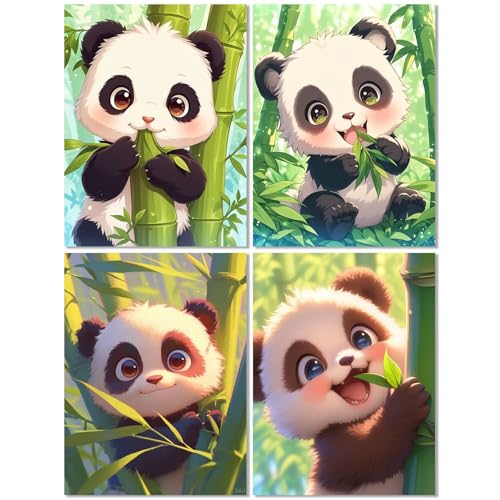 4 Stück Diamond Painting Kinder ab 9 Jahre Panda 60x80cm, Diamond Painting Erwachsene Bambus, 5D DIY Mosaikherstellung Basteln Erwachsene Diamant Malerei Stickerei Kits für Home Wand Dekor Z-517T von cppxinng