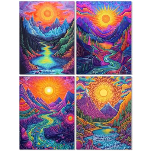 4 Stück Diamond Painting Kinder ab 9 Jahre Sonnenuntergang 60x80cm, Diamond Painting Erwachsene Berg, 5D DIY Mosaikherstellung Basteln Erwachsene Diamant Malerei Stickerei Kits für Wand Dekor Z-547T von cppxinng