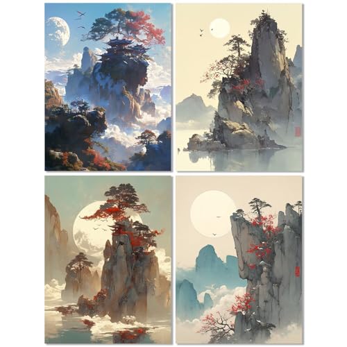 4 Stück Diamond Painting Kinder ab 9 Jahre Sonnenuntergang 60x80cm, Diamond Painting Erwachsene Landschaft, DIY Mosaikherstellung Basteln Erwachsene Diamant Malerei Stickerei Kit für Wand Dekor Z-441T von cppxinng