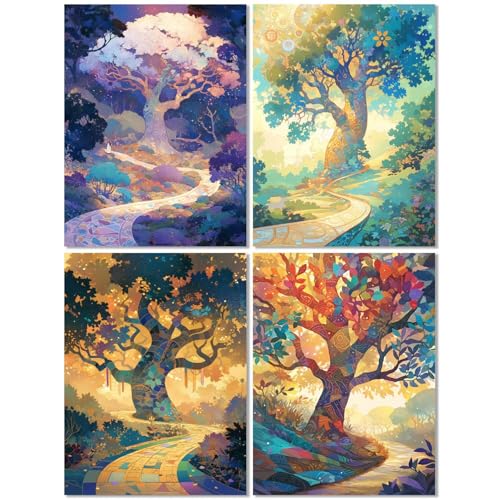 4er Set Diamond Painting Erwachsene Baum 60x80cm, Diamond Painting Kinder Abstrakt, Basteln Mädchen 10 Jahre, Mosaikherstellung Kreativ Set für Erwachsene, Diamant Stickerei Kits für Wand Dekor Z-512T von cppxinng