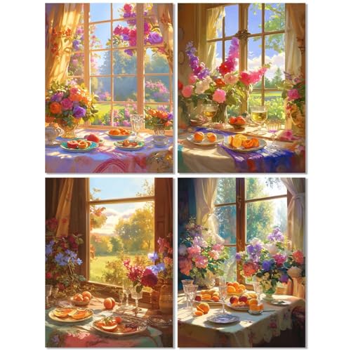 4er Set Diamond Painting Erwachsene Blume 60x80cm, Diamond Painting Kinder Balkon, Basteln Mädchen 10 Jahre, Mosaikherstellung Kreativ Set für Erwachsene, Diamant Stickerei Kits für Wand Dekor Z-538T von cppxinng