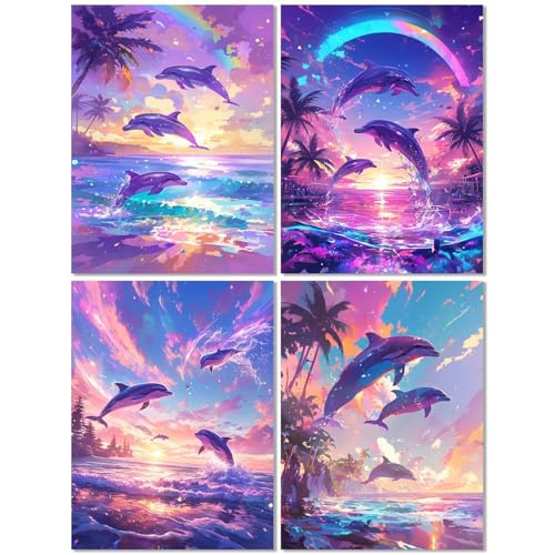 4er Set Diamond Painting Erwachsene Delphin 30x40cm, Diamond Painting Kinder Farbe, Basteln Mädchen 10 Jahre, Mosaikherstellung Kreativ Set für Erwachsene, Diamant Stickerei Kits für Wand Dekor Z-430T 4er Set Diamond Painting Erwachsene Delphin 30x40cm, Diamond Painting Kinder Farbe, Basteln Mädchen 10 Jahre, Mosaikherstellung Kreativ Set für Erwachsene, Diamant Stickerei Kits für Wand Dekor Z-430T von cppxinng