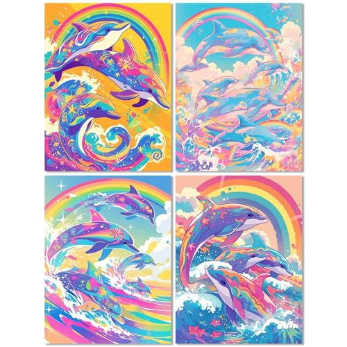 4er Set Diamond Painting Erwachsene Delphin 60x80cm, Diamond Painting Kinder Farbe, Basteln Mädchen 10 Jahre, Mosaikherstellung Kreativ Set für Erwachsene, Diamant Stickerei Kits für Wand Dekor Z-534T von cppxinng