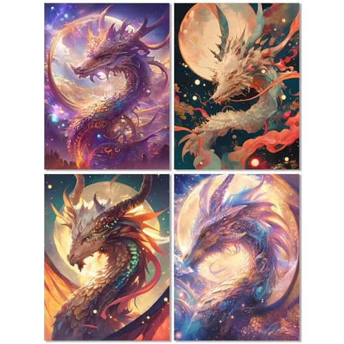 4er Set Diamond Painting Erwachsene Drachen 20x30cm, Diamond Painting Kinder Mythos, Basteln Mädchen 10 Jahre,Mosaikherstellung Kreativ Set für Erwachsene, Diamant Stickerei Kits für Wand Dekor Z-232T 4er Set Diamond Painting Erwachsene Drachen 20x30cm, Diamond Painting Kinder Mythos, Basteln Mädchen 10 Jahre,Mosaikherstellung Kreativ Set für Erwachsene, Diamant Stickerei Kits für Wand Dekor Z-232T von cppxinng