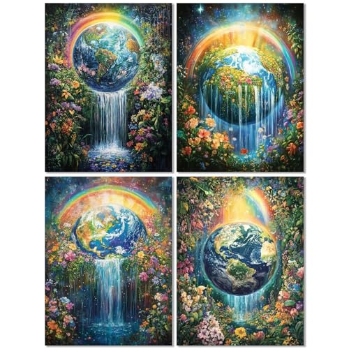 4er Set Diamond Painting Erwachsene Erde 30x40cm, Diamond Painting Kinder Fallen, DIY Basteln Mädchen 10 Jahre, Mosaikherstellung Kreativ Set für Erwachsene, Diamant Stickerei Kits für Wand Dekor Z-6T von cppxinng