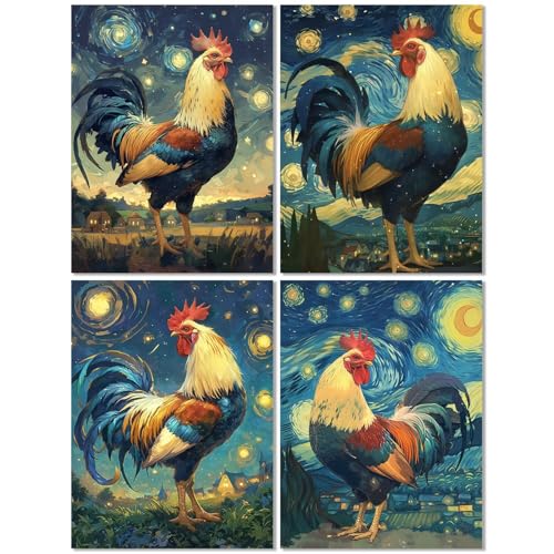 4er Set Diamond Painting Erwachsene Hahn 60x80cm, Diamond Painting Kinder Sternenhimmel, DIY Basteln Mädchen 10 Jahre, Mosaikherstellung Kreativ Set für Erwachsene, 5D Diamant Stickerei Kits Z-532T von cppxinng