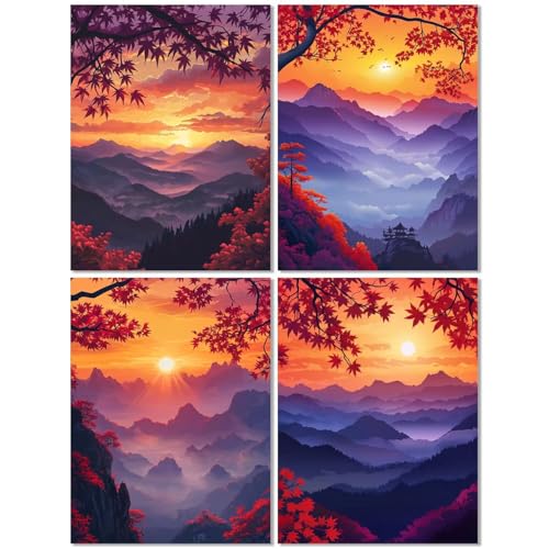 4er Set Diamond Painting Erwachsene Herbst 20x30cm, Diamond Painting Kinder Sonnenuntergang, DIY Basteln Mädchen 10 Jahre, Mosaikherstellung Kreativ Set für Erwachsene, 5D Diamant Stickerei Kits Z-38T von cppxinng