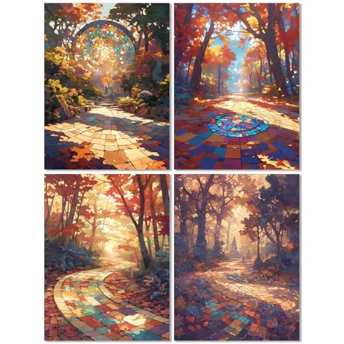4er Set Diamond Painting Erwachsene Herbst 60x80cm, Diamond Painting Kinder Wald, DIY Basteln Mädchen 10 Jahre,Mosaikherstellung Kreativ Set für Erwachsene,Diamant Stickerei Kits für Wand Dekor Z-454T von cppxinng