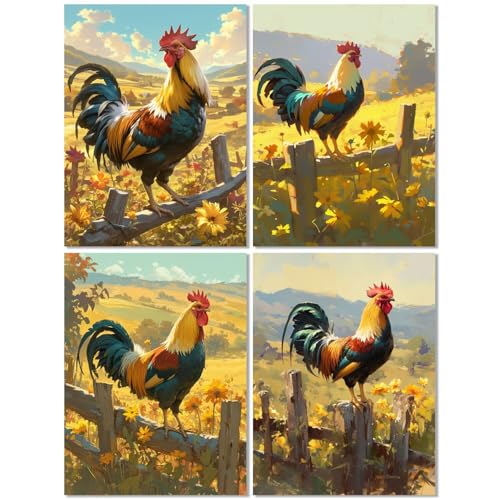 4er Set Diamond Painting Erwachsene Huhn 30x40cm, Diamond Painting Kinder Sonnenblume, DIY Basteln Mädchen 10 Jahre, Mosaikherstellung Kreativ Set für Erwachsene, 5D Diamant Stickerei Kits Z-436T von cppxinng