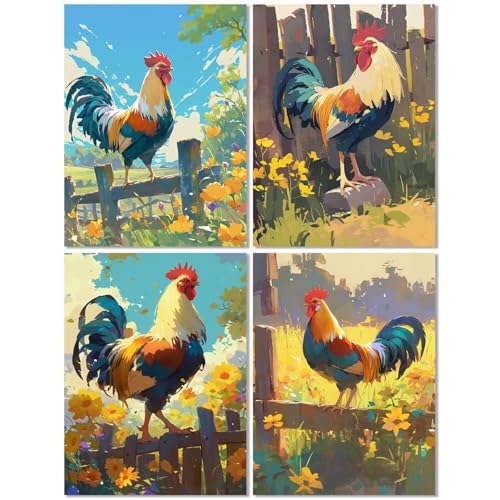 4er Set Diamond Painting Erwachsene Huhn 70x90cm, Diamond Painting Kinder Sonnenblume, DIY Basteln Mädchen 10 Jahre, Mosaikherstellung Kreativ Set für Erwachsene, 5D Diamant Stickerei Kits Z-540T von cppxinng