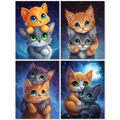 4er Set Diamond Painting Erwachsene Katze 20x30cm, Diamond Painting Kinder Niedlich, Basteln Mädchen 10 Jahre,Mosaikherstellung Kreativ Set für Erwachsene, Diamant Stickerei Kits für Wand Dekor Z-238T 4er Set Diamond Painting Erwachsene Katze 20x30cm, Diamond Painting Kinder Niedlich, Basteln Mädchen 10 Jahre,Mosaikherstellung Kreativ Set für Erwachsene, Diamant Stickerei Kits für Wand Dekor Z-238T von cppxinng