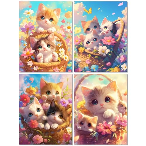 4er Set Diamond Painting Erwachsene Katze 70x90cm, Diamond Painting Kinder Niedlich, Basteln Mädchen 10 Jahre,Mosaikherstellung Kreativ Set für Erwachsene, Diamant Stickerei Kits für Wand Dekor Z-550T von cppxinng
