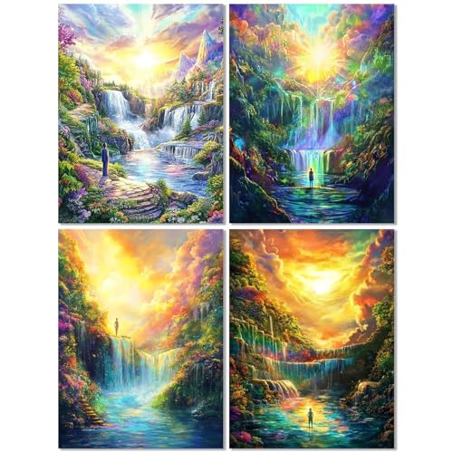 4er Set Diamond Painting Erwachsene Landschaft 60x80cm, Diamond Painting Kinder Fallen, DIY Basteln Mädchen 10 Jahre, Mosaikherstellung Kreativ Set für Erwachsene, 5D Diamant Stickerei Kits Z-528T von cppxinng