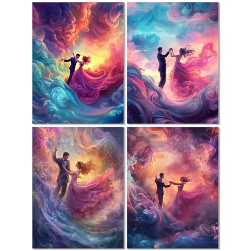 4er Set Diamond Painting Erwachsene Paar 70x90cm, Diamond Painting Kinder Farbe, DIY Basteln Mädchen 10 Jahre,Mosaikherstellung Kreativ Set für Erwachsene, Diamant Stickerei Kits für Wand Dekor Z-556T von cppxinng