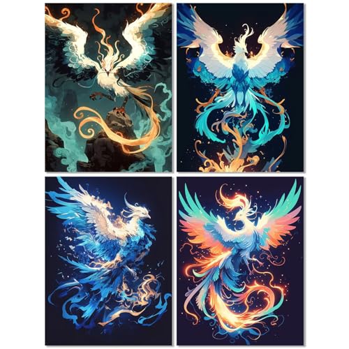 4er Set Diamond Painting Erwachsene Phönix 60x80cm, Diamond Painting Kinder Traum, Basteln Mädchen 10 Jahre, Mosaikherstellung Kreativ Set für Erwachsene, Diamant Stickerei Kits für Wand Dekor Z-530T von cppxinng