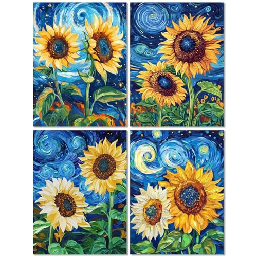 4er Set Diamond Painting Erwachsene Sonnenblume 60x80cm, Diamond Painting Kinder Sternenhimmel, Basteln Mädchen 10 Jahre, Mosaikherstellung Kreativ Set für Erwachsene, 5D Diamant Stickerei Kits Z-514T von cppxinng