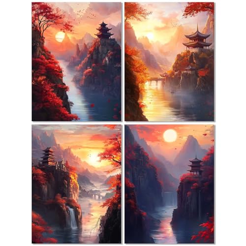 4er Set Diamond Painting Erwachsene Sonnenuntergang 70x90cm, Diamond Painting Kinder Herbst, DIY Basteln Mädchen 10 Jahre,Mosaikherstellung Kreativ Set für Erwachsene, 5D Diamant Stickerei Kits Z-546T von cppxinng