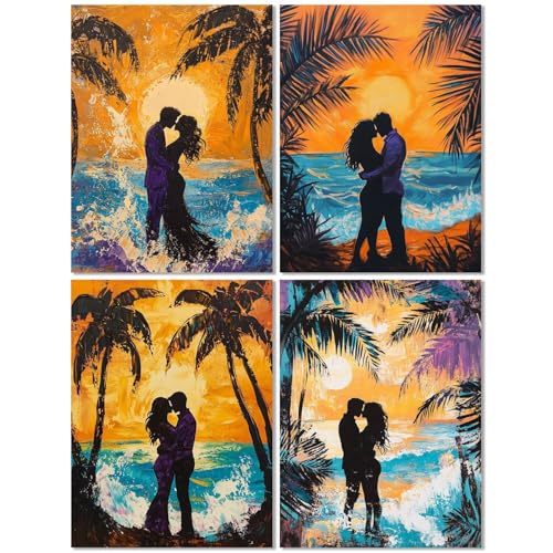 4er Set Diamond Painting Erwachsene Strand 60x80cm, Diamond Painting Kinder Paar, DIY Basteln Mädchen 10 Jahre,Mosaikherstellung Kreativ Set für Erwachsene,Diamant Stickerei Kits für Wand Dekor Z-560T von cppxinng