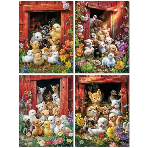 4er Set Diamond Painting Erwachsene Tier 60x80cm, Diamond Painting Kinder Niedlich, Basteln Mädchen 10 Jahre, Mosaikherstellung Kreativ Set für Erwachsene, Diamant Stickerei Kits für Wand Dekor Z-526T von cppxinng