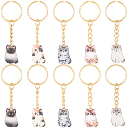 CRASPIRE 10 Stück Katzen-Emaille-Schlüsselanhänger, 5 Stile, Legierung, bunt, klein, Mini-Kawaii-Tieranhänger, Eisen-Schlüsselanhänger für Autoschlüssel, Tasche, Geldbörse, Partyzubehör, CRASPIRE 10 Stück Katzen-Emaille-Schlüsselanhänger, 5 Stile, Legierung, bunt, klein, Mini-Kawaii-Tieranhänger, Eisen-Schlüsselanhänger für Autoschlüssel, Tasche, Geldbörse, Partyzubehör, von craspire