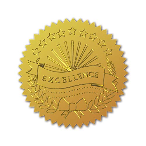 craspire 100 Stück Geprägte Goldfolie-Zertifikat-Siegel Selbstklebende Aufkleber Medaillendekor-Aufkleber Zertifizierung Abschluss Corporate Seals Notarsiegel Umschläge (Excellence) von craspire