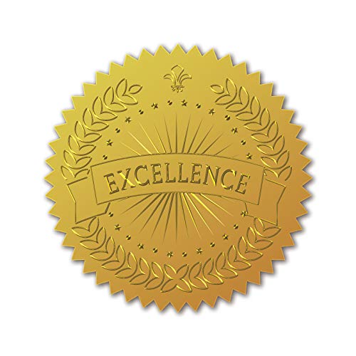 craspire 100 Stück Geprägte Goldfolie-Zertifikat-Siegel Selbstklebende Aufkleber Medaillendekor-Aufkleber Zertifizierung Abschluss Corporate Seals Notarsiegel Umschlag (Excellence) von craspire